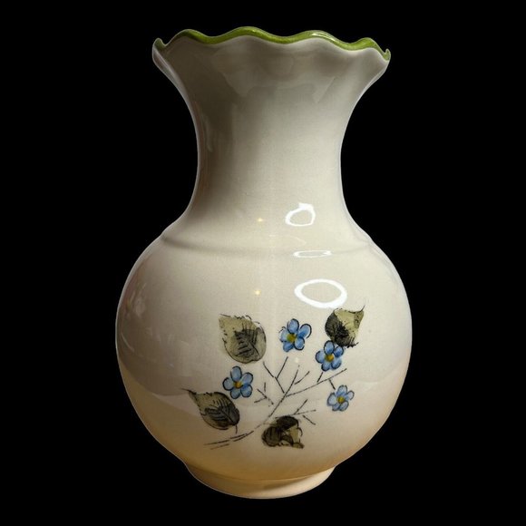 Vintage Weiss‎ Hand Painted Floral Made In Brazil Green Trim 7" Vase FLAWS - Picture 9 of 10